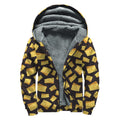 Black Cheese And Holes Pattern Print Sherpa Lined Zip Up Hoodie