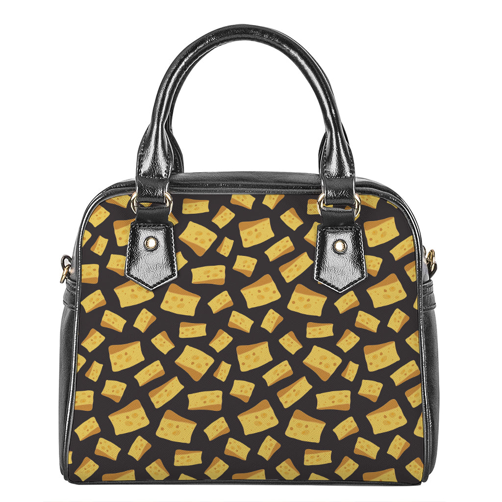 Black Cheese And Holes Pattern Print Shoulder Handbag