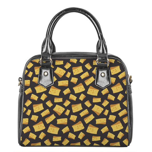 Black Cheese And Holes Pattern Print Shoulder Handbag