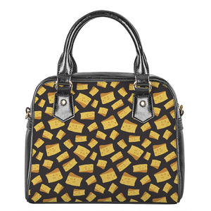 Black Cheese And Holes Pattern Print Shoulder Handbag