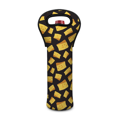Black Cheese And Holes Pattern Print Single Neoprene Wine Tote