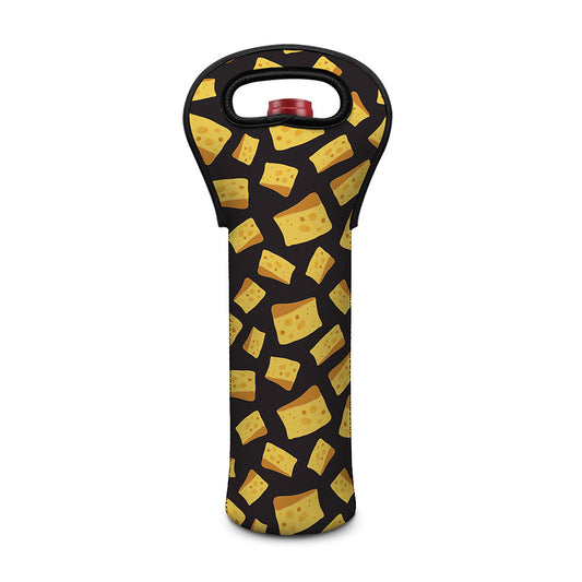 Black Cheese And Holes Pattern Print Single Neoprene Wine Tote