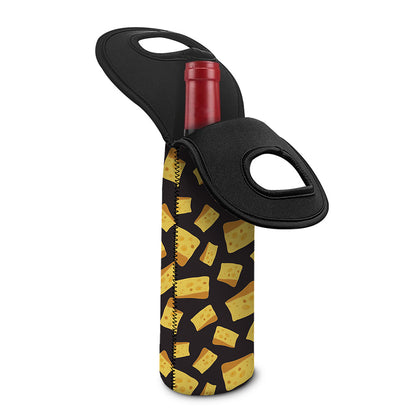 Black Cheese And Holes Pattern Print Single Neoprene Wine Tote