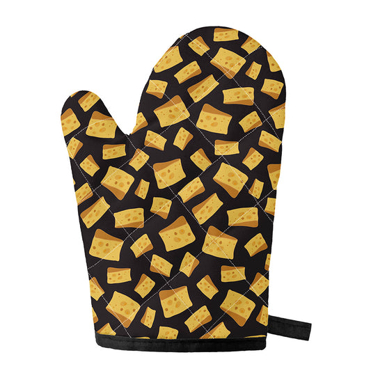 Black Cheese And Holes Pattern Print Single Oven Mitt