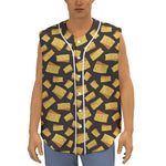 Black Cheese And Holes Pattern Print Sleeveless Baseball Jersey