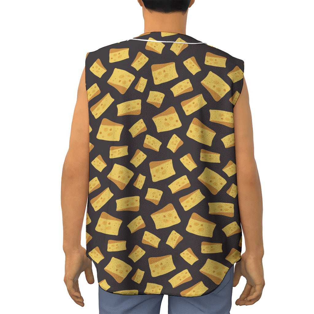 Black Cheese And Holes Pattern Print Sleeveless Baseball Jersey