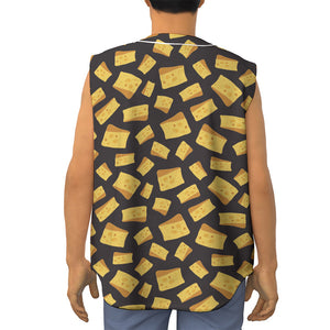 Black Cheese And Holes Pattern Print Sleeveless Baseball Jersey