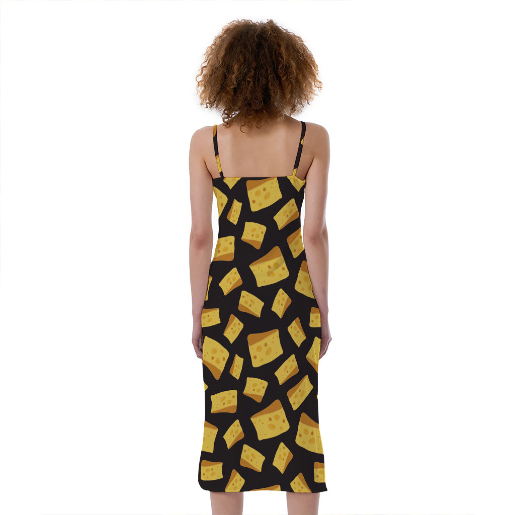 Black Cheese And Holes Pattern Print Slim Fit Midi Cami Dress