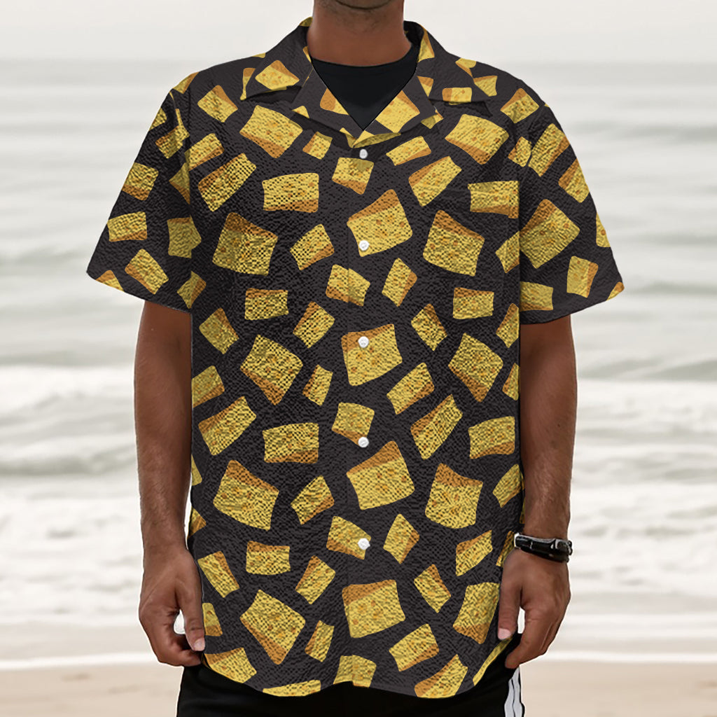 Black Cheese And Holes Pattern Print Textured Short Sleeve Shirt