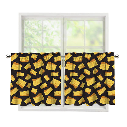 Black Cheese And Holes Pattern Print Tier Curtains
