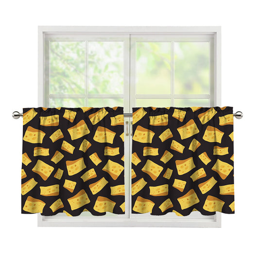 Black Cheese And Holes Pattern Print Tier Curtains