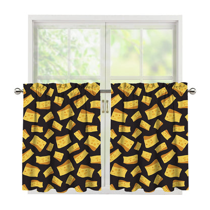 Black Cheese And Holes Pattern Print Tier Curtains