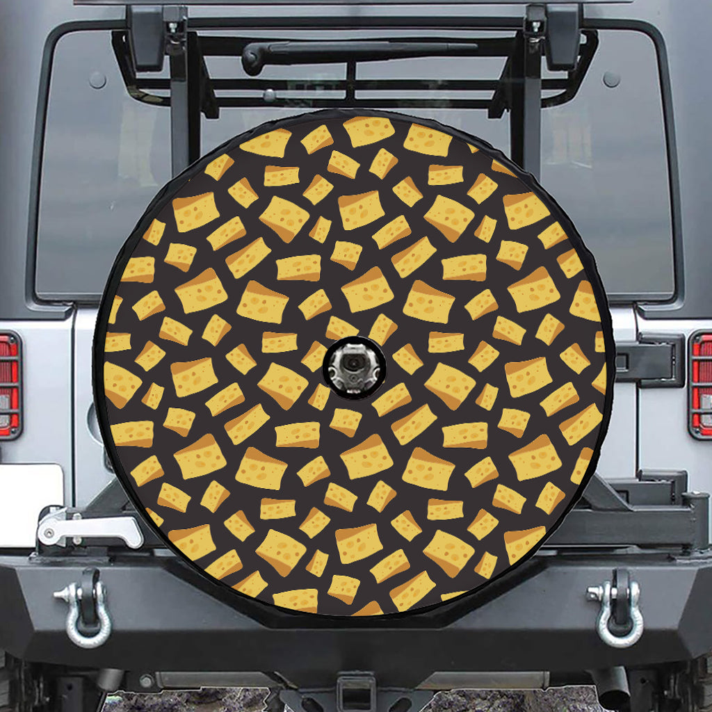 Black Cheese And Holes Pattern Print Tire Cover With Camera Hole