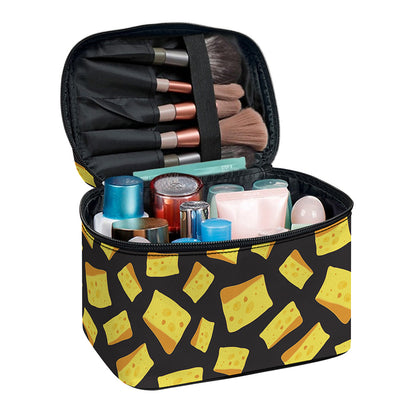 Black Cheese And Holes Pattern Print Travel Makeup Bag