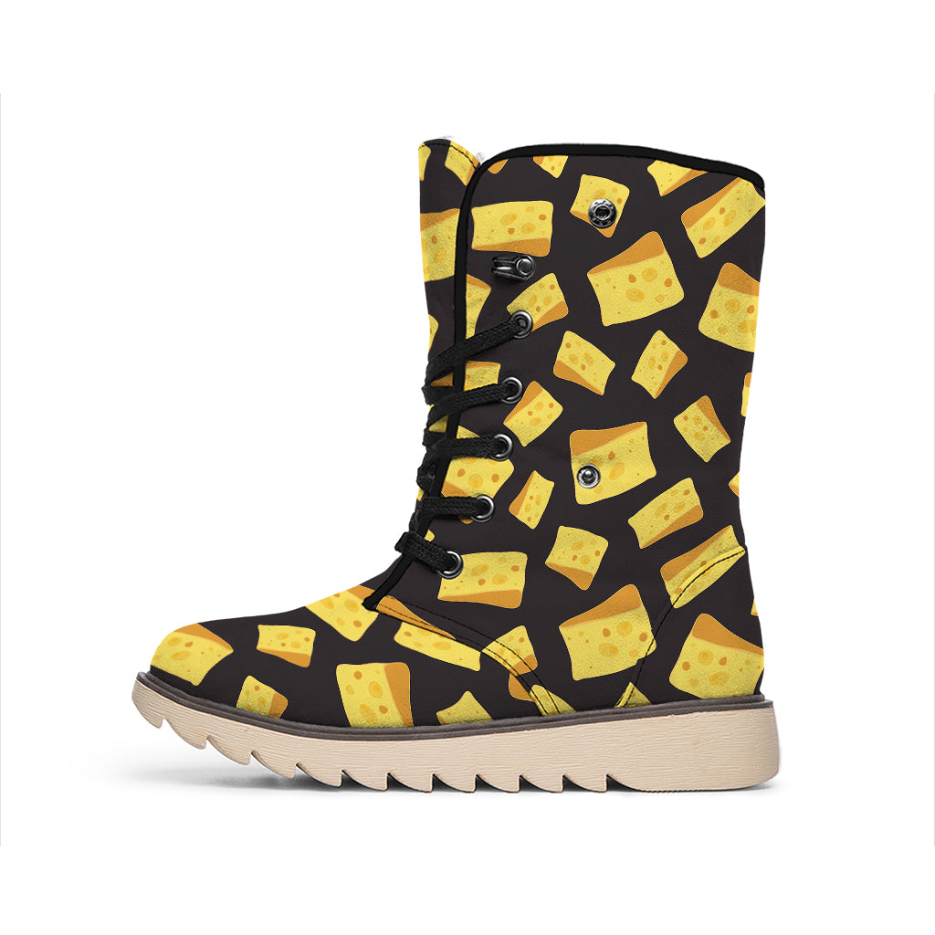 Black Cheese And Holes Pattern Print Winter Boots