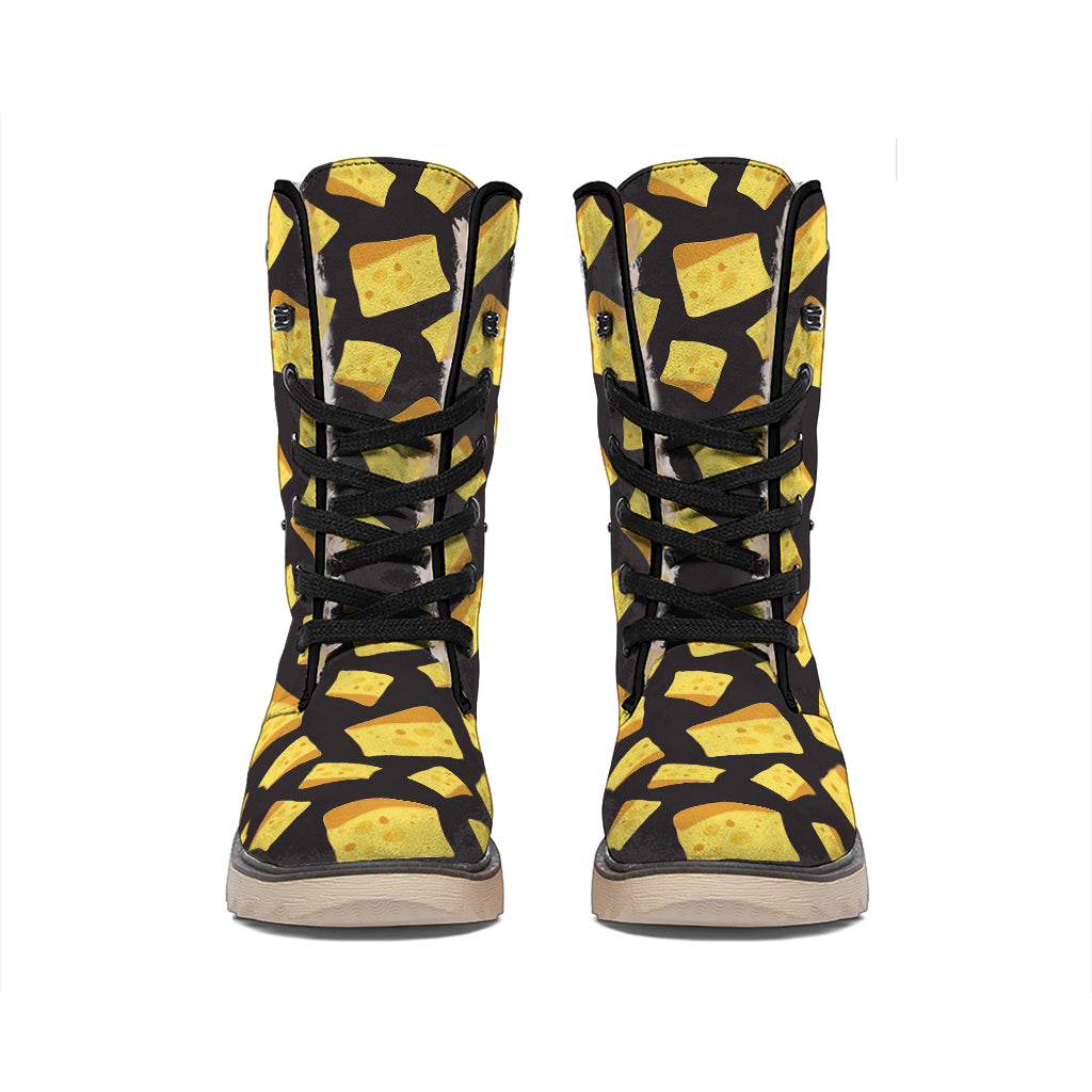 Black Cheese And Holes Pattern Print Winter Boots