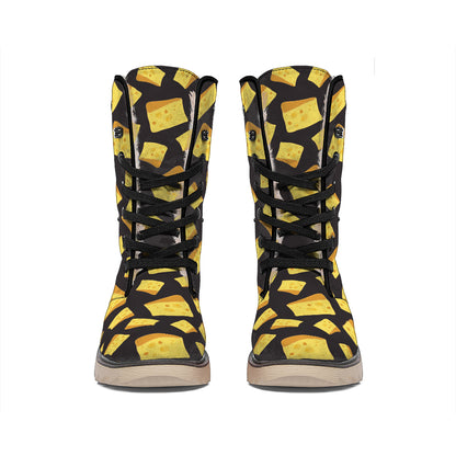 Black Cheese And Holes Pattern Print Winter Boots