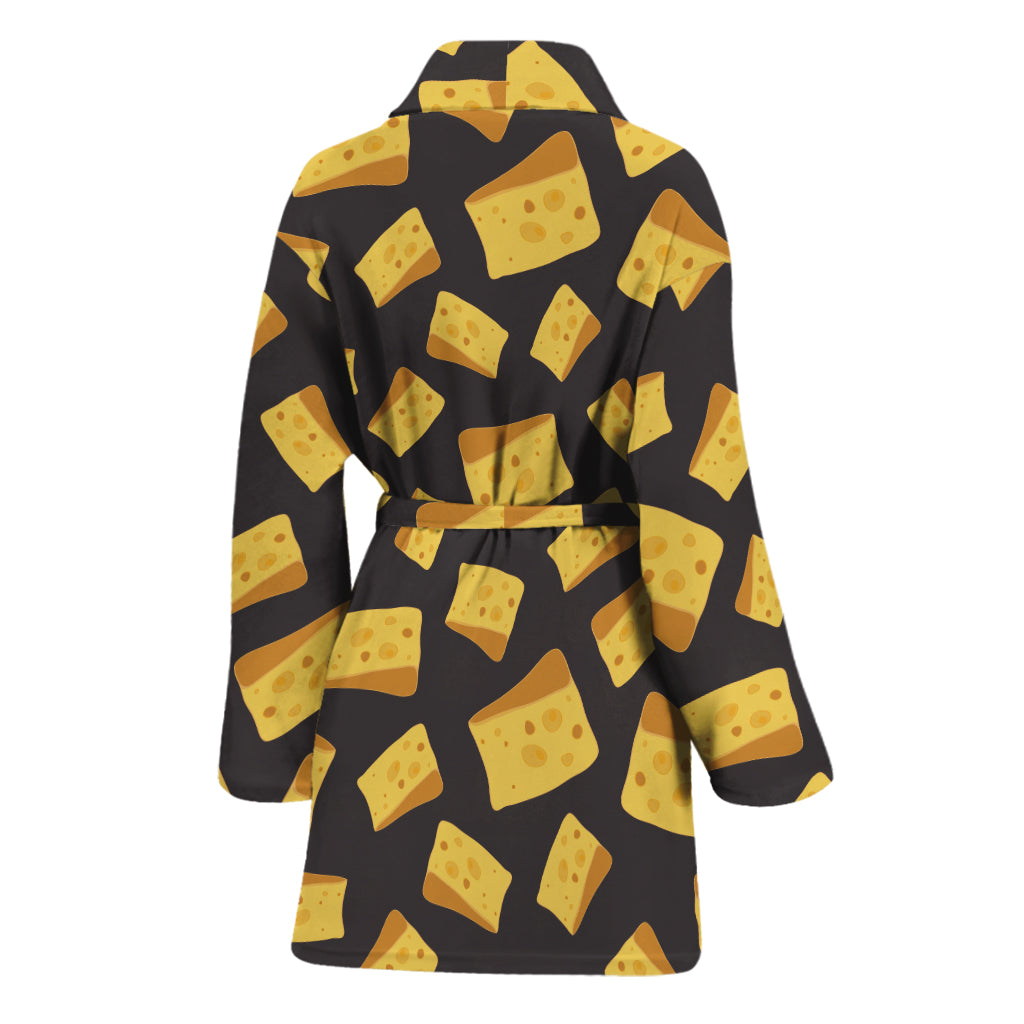 Black Cheese And Holes Pattern Print Women's Bathrobe