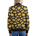 Black Cheese And Holes Pattern Print Women's Bomber Jacket