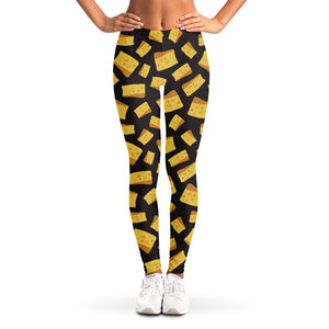 Black Cheese And Holes Pattern Print Women's Leggings