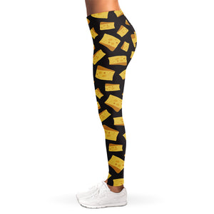 Black Cheese And Holes Pattern Print Women's Leggings