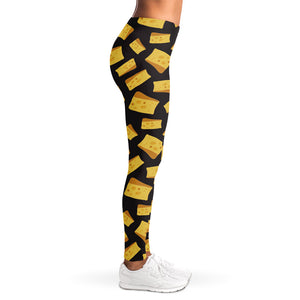 Black Cheese And Holes Pattern Print Women's Leggings