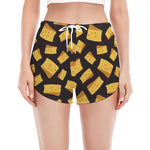 Black Cheese And Holes Pattern Print Women's Split Running Shorts