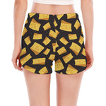 Black Cheese And Holes Pattern Print Women's Split Running Shorts