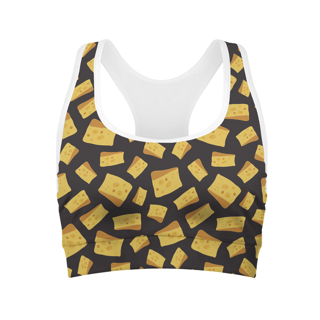 Black Cheese And Holes Pattern Print Women's Sports Bra