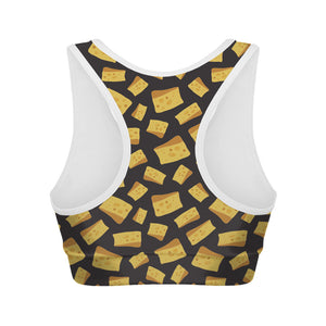 Black Cheese And Holes Pattern Print Women's Sports Bra