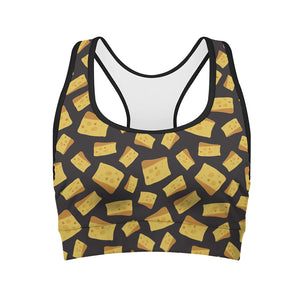 Black Cheese And Holes Pattern Print Women's Sports Bra