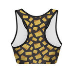 Black Cheese And Holes Pattern Print Women's Sports Bra