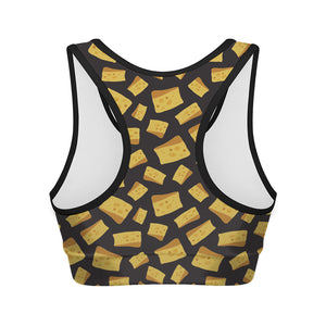 Black Cheese And Holes Pattern Print Women's Sports Bra