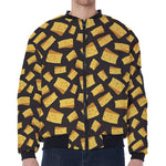 Black Cheese And Holes Pattern Print Zip Sleeve Bomber Jacket