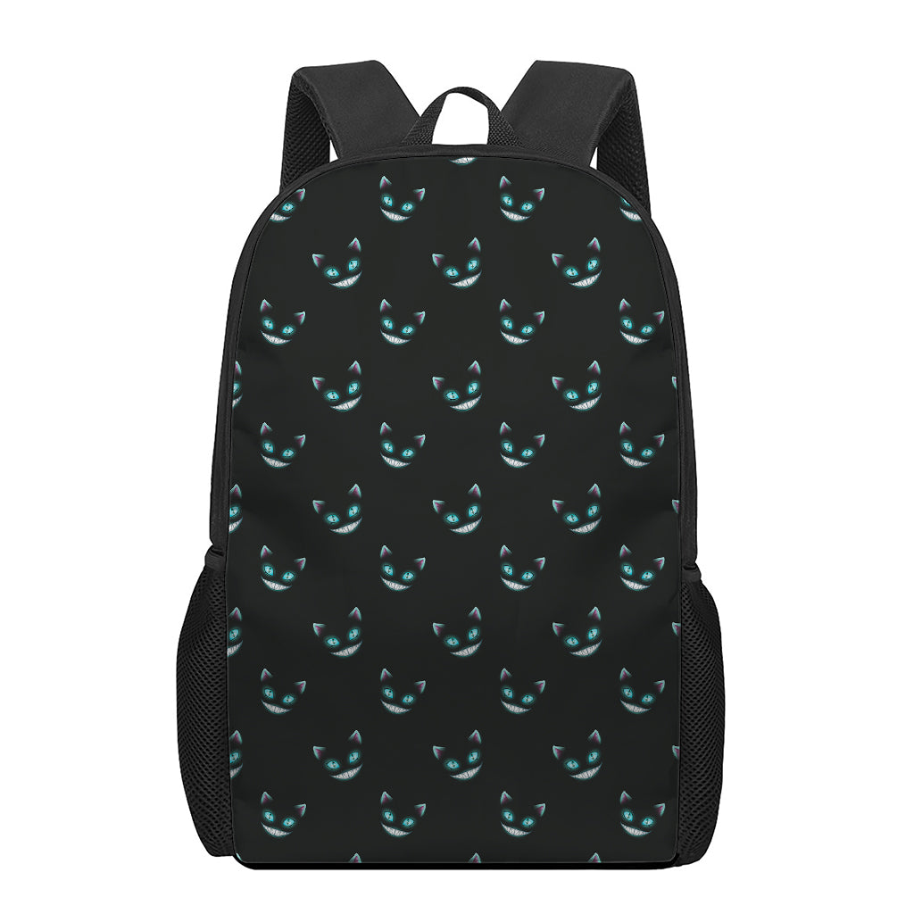 Black Cheshire Cat Pattern Print 17 Inch Backpack