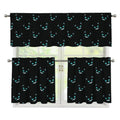 Black Cheshire Cat Pattern Print 3 Piece Kitchen Curtains