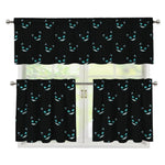 Black Cheshire Cat Pattern Print 3 Piece Kitchen Curtains