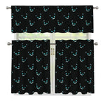 Black Cheshire Cat Pattern Print 3 Piece Kitchen Curtains