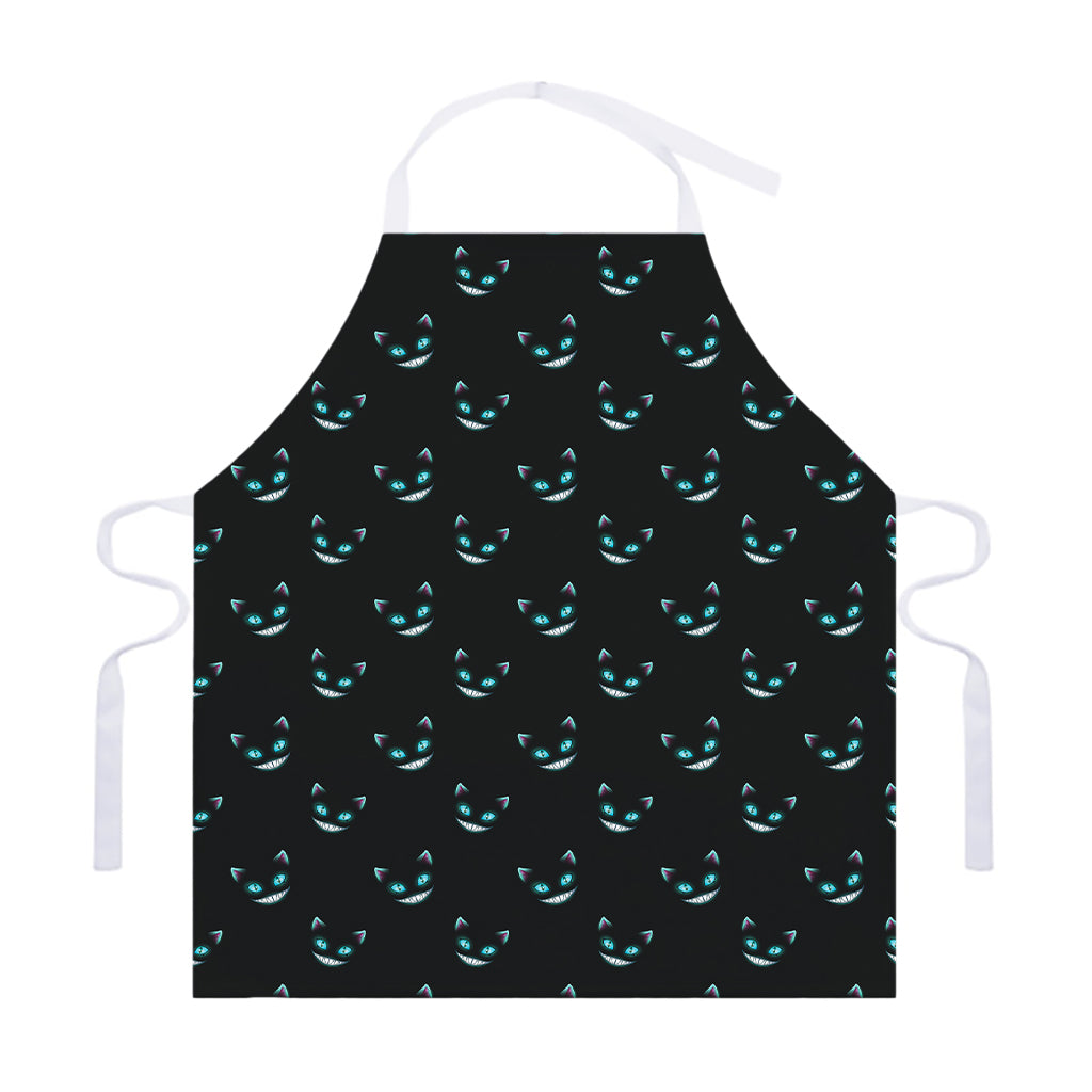 Black Cheshire Cat Pattern Print Adjustable Apron