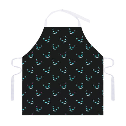Black Cheshire Cat Pattern Print Adjustable Apron