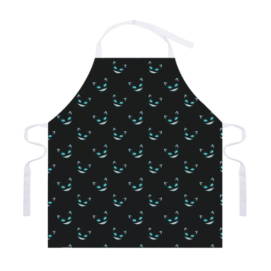 Black Cheshire Cat Pattern Print Adjustable Apron
