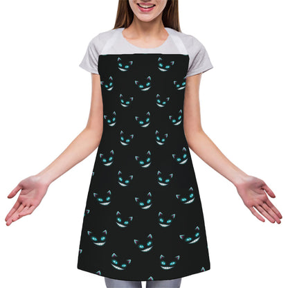 Black Cheshire Cat Pattern Print Adjustable Apron