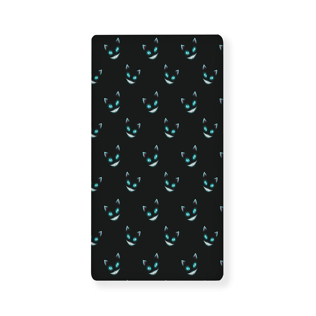 Black Cheshire Cat Pattern Print Baby Crib Sheet