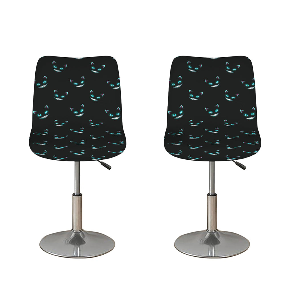 Black Cheshire Cat Pattern Print Bar Stool Covers