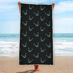 Black Cheshire Cat Pattern Print Beach Towel