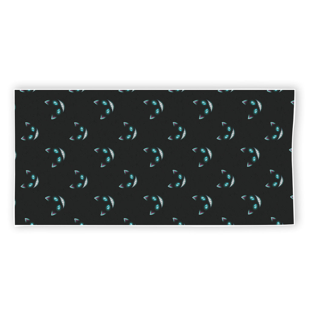 Black Cheshire Cat Pattern Print Beach Towel