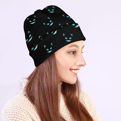 Black Cheshire Cat Pattern Print Beanie