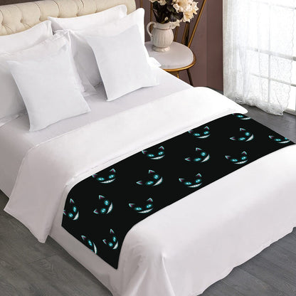 Black Cheshire Cat Pattern Print Bed Runner