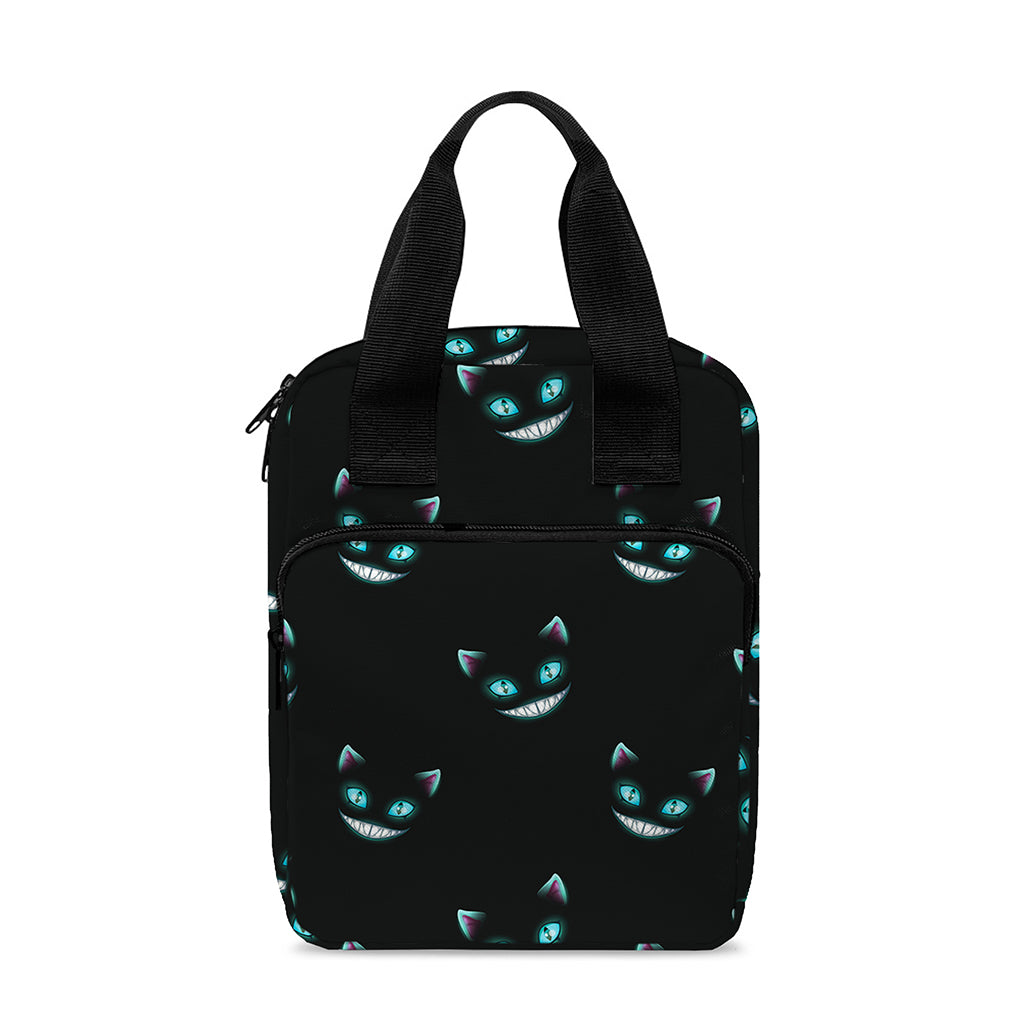 Black Cheshire Cat Pattern Print Bible Tote Bag