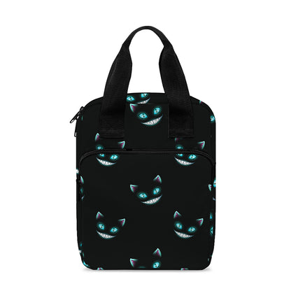Black Cheshire Cat Pattern Print Bible Tote Bag